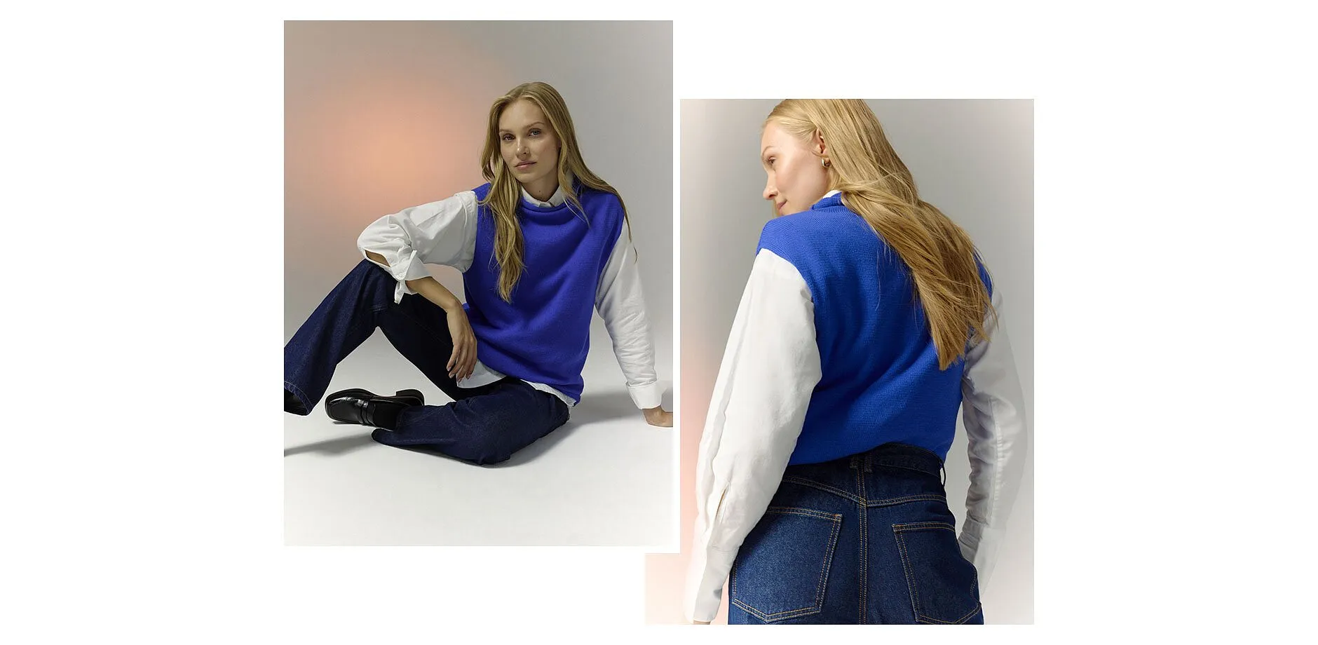 Femme - Jean droit taille haute, long - bleu foncé denim brut