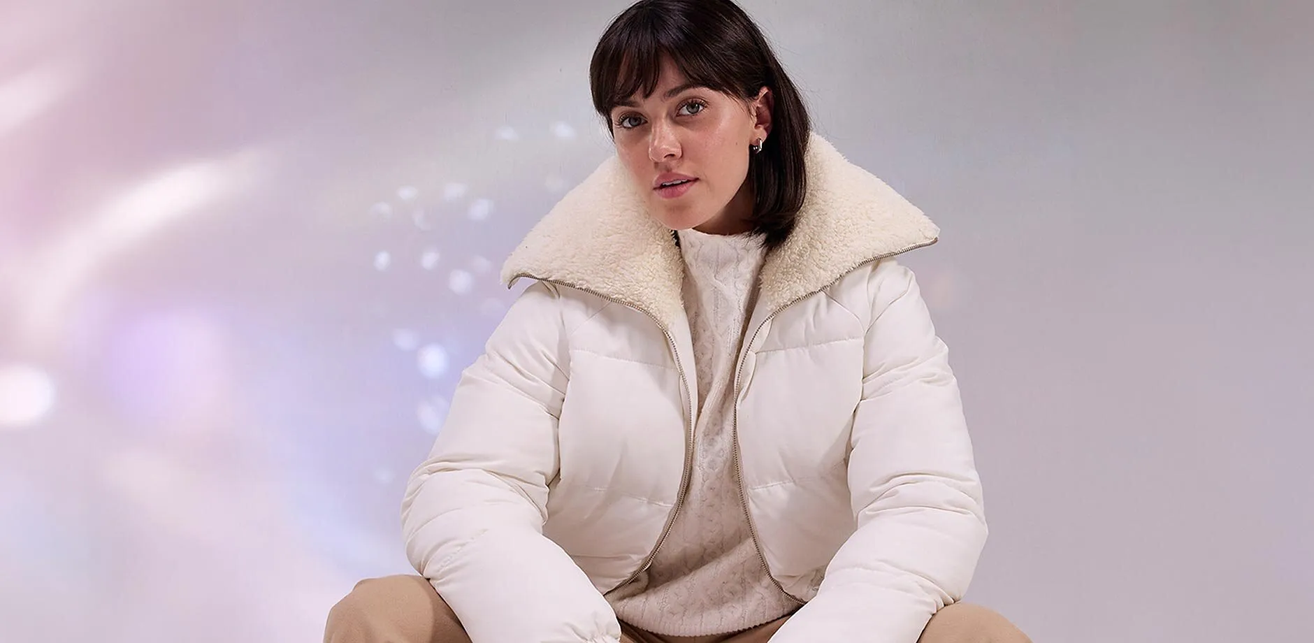 Femme - Doudoune avec col à doublure peluche - blanc nacré