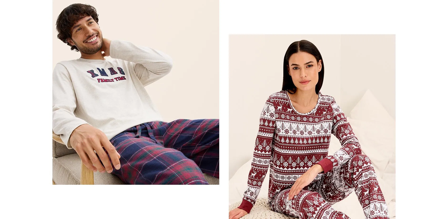 Tendance - Pyjama 100% coton - rouge érable/blanc