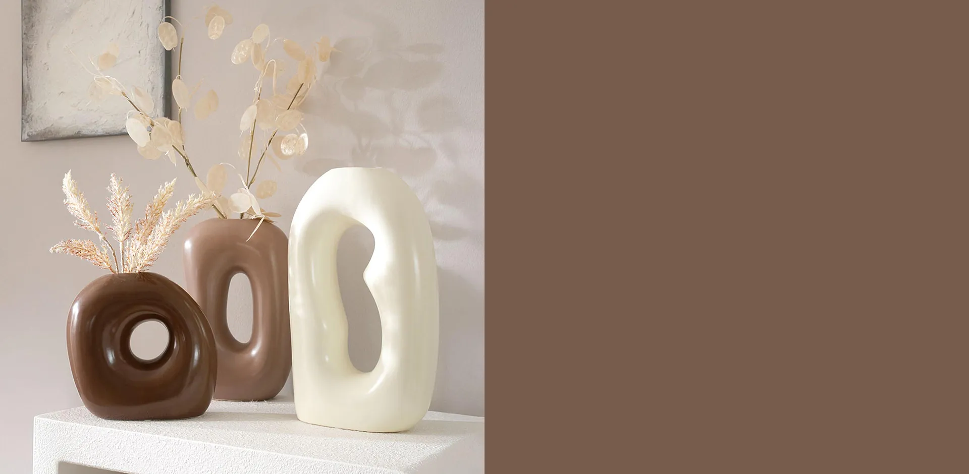 Maison & Jardin - Lot de 3 vases - crème/taupe/marron foncé