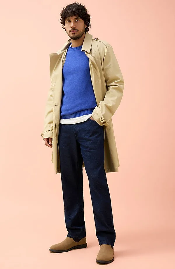 Homme - Jean ample 100% coton, droit - bleu foncé denim brut