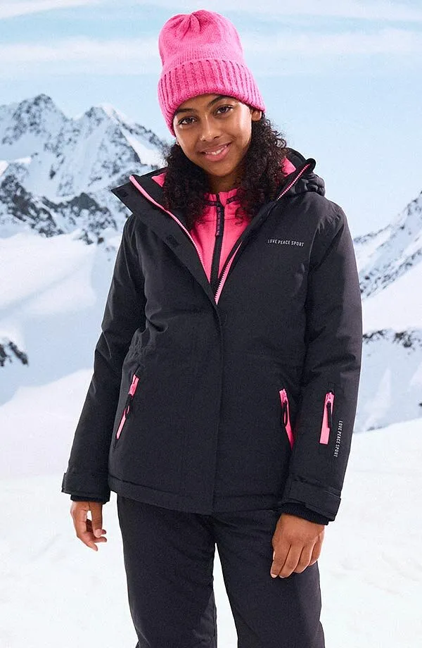 Enfant - Parka de ski imperméable - noir/rose fluo