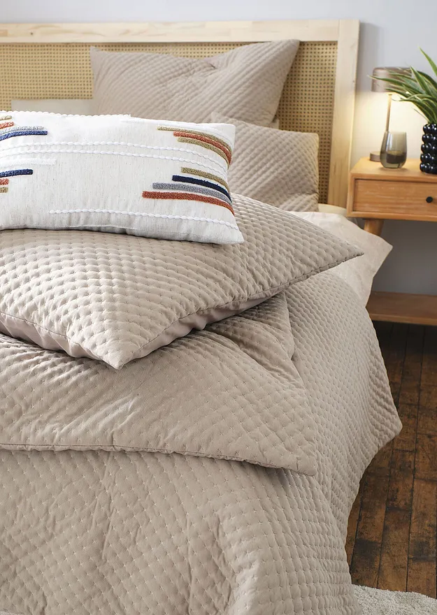 Maison & Jardin - Lot de 2 housses de coussin à surpiqûre moderne - marron clair