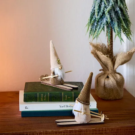 Maison - Set de 2 lutins skieurs - naturel/gris