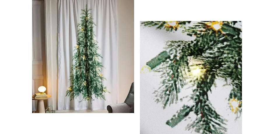 Maison - Rideau LED à imprimé sapin de Noël (1 pce) - blanc/vert