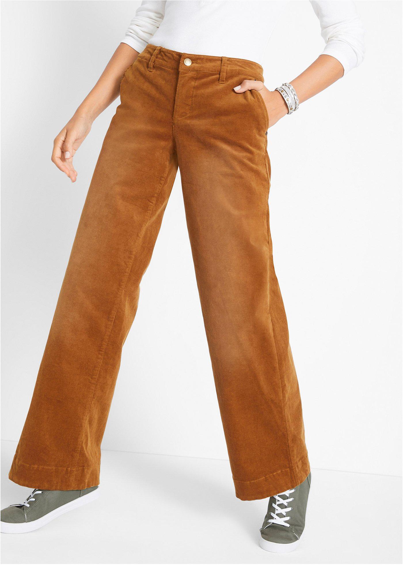 Pantalon Large En Velours C Tel Tendance Marron Cognac Used Classique