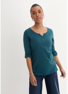 T-shirt manches longues en coton léger avec patte de boutonnage, bpc bonprix collection
