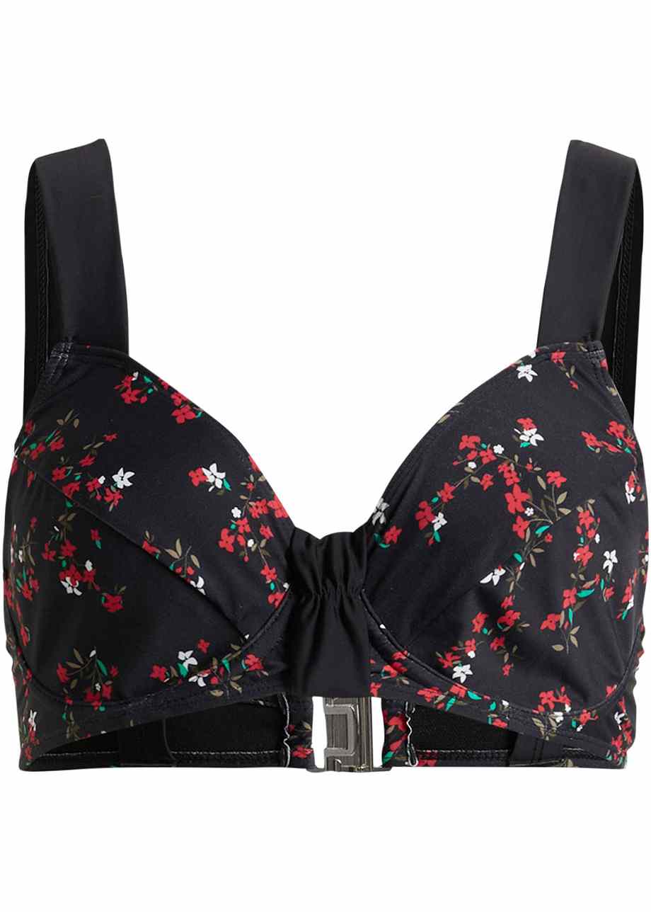 Élégant haut de bikini minimiseur à motif floral noir framboise Bon E