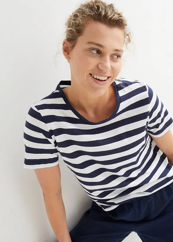 Lot de 2 T-shirts à col rond en coton, bonprix