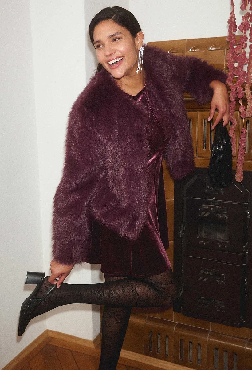 Femme - Veste en peluche - bordeaux