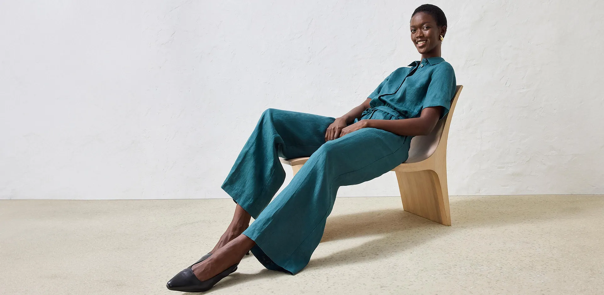 Tendance - Combinaison 100% lin - vert poivre