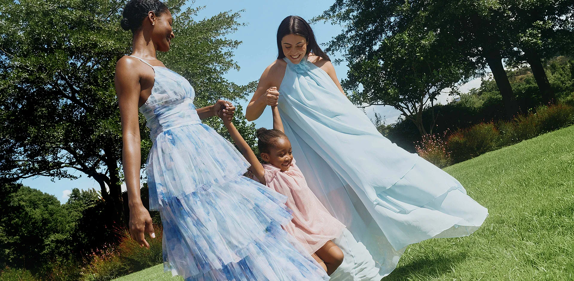 Femme - Robe midi en tulle fin &agrave; volants - bleu clair floral