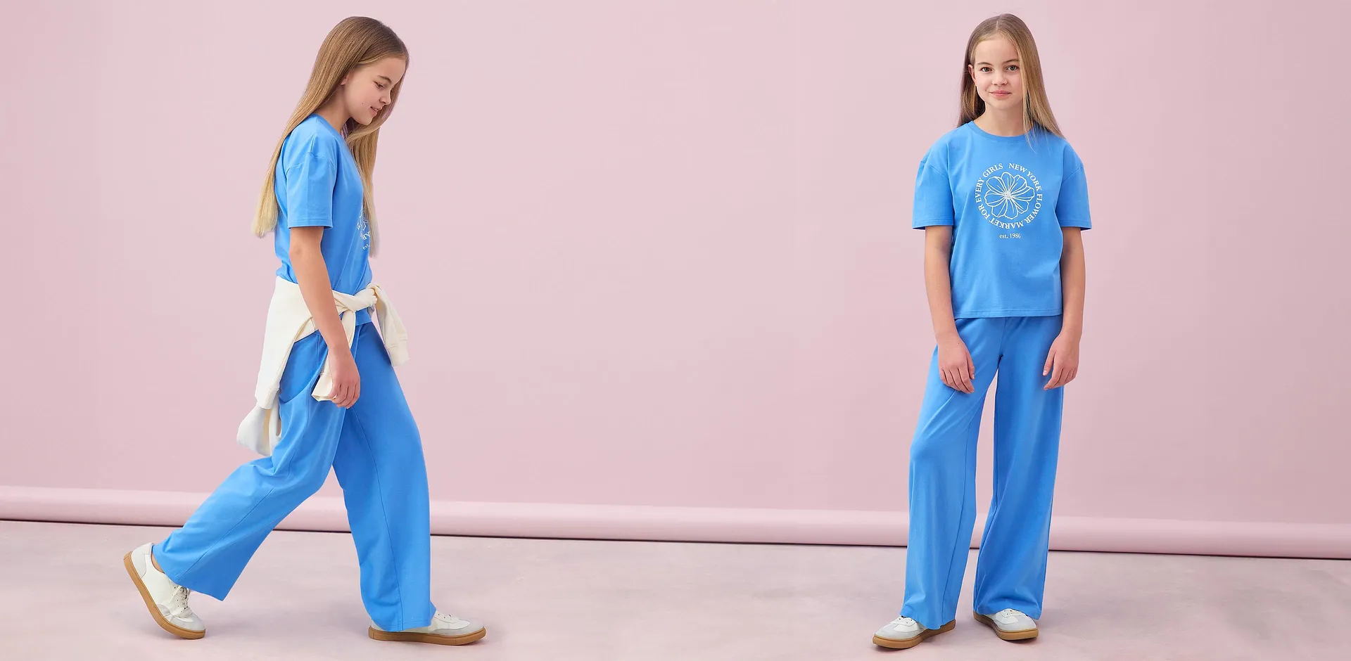 Enfant - T-shirt et pantalon (ens. 2 pces) en coton extensible - bleu moyen