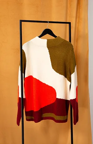 Femme - Pull - rouge châtaigne/orange profond/vert gui/beige galet