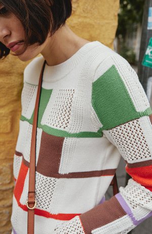 Femme - Pull en maille estival - blanc cassé/lilas/vert gazon/marron/orange foncé