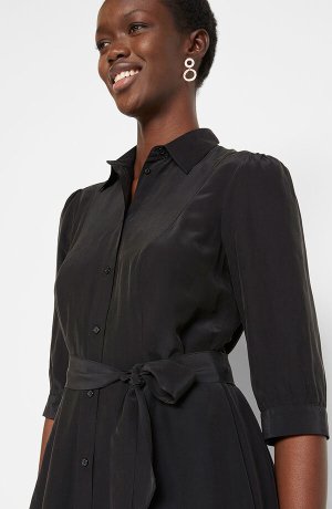 Femme - Robe viscose et soie avec lien à nouer - noir