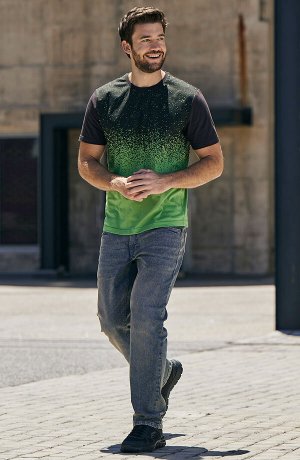 Homme - T-shirt en coton - vert mousse mat/noir imprimé