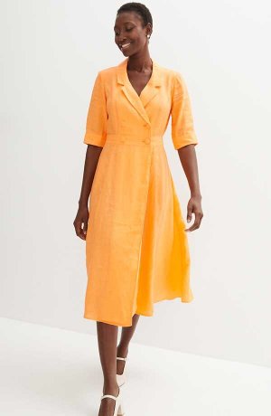 Femme - Robe-chemise 100 % lin - orange clair