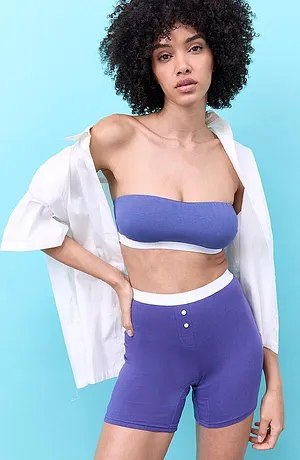 Femme - Lot de 2 soutiens-gorge bandeau coton - blanc + bleu violet