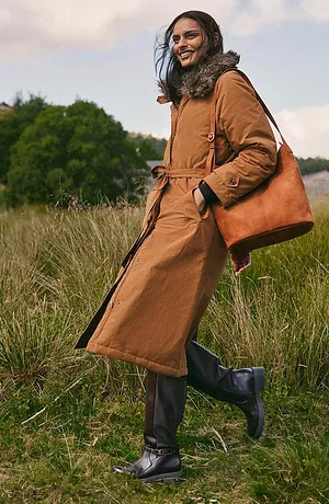Femme - Trench-coat rembourré à col amovible - cognac