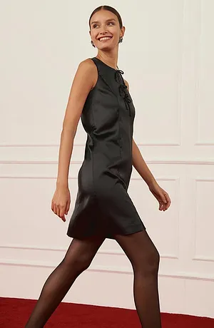 Femme - Robe courte en satin brillant - noir