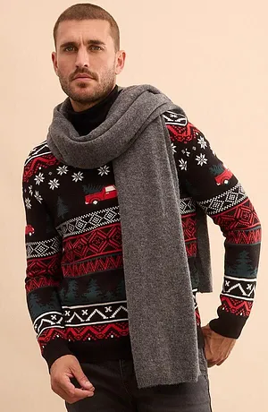 Homme - Pull de Noël en fine maille - noir