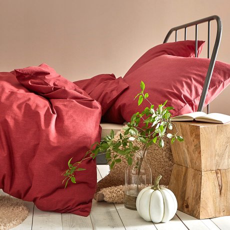 Maison - Parure de lit effet lin - rouge brique