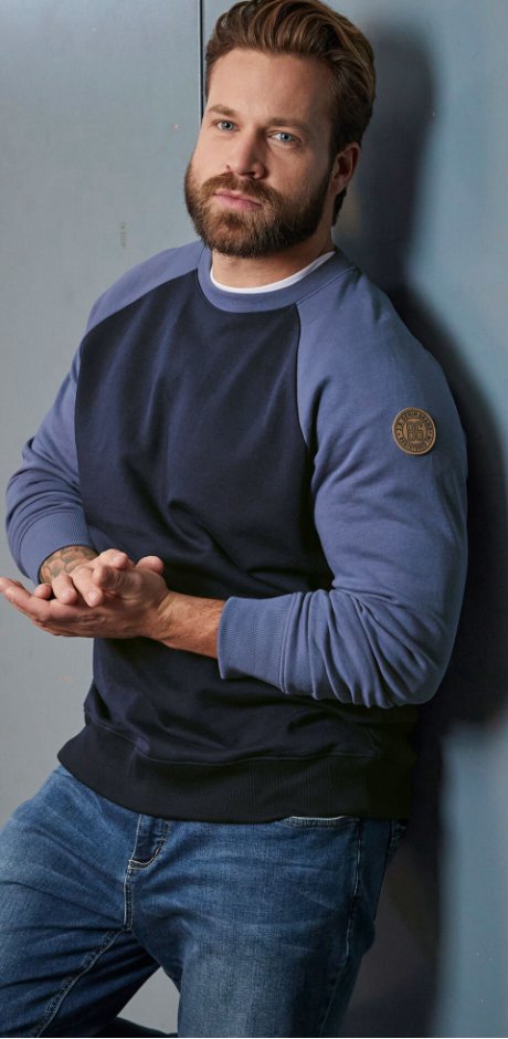 Homme - Lot de 2 sweat-shirts à manches raglan - bleu foncé/indigo+rouge foncé/bleu foncé