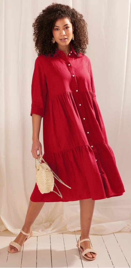 Femme - Robe-chemise en lin majoritaire - rouge grenade