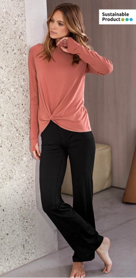 Femme - T-shirt manches longues avec viscose durable - marron marsala