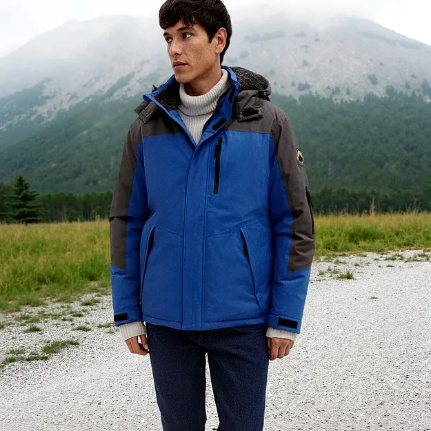 Homme - Veste imperméable à doublure polaire - bleu azur/gris ardoise imprimé