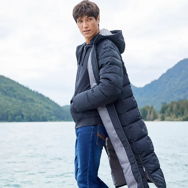 Homme - Doudoune longue à capuche - noir