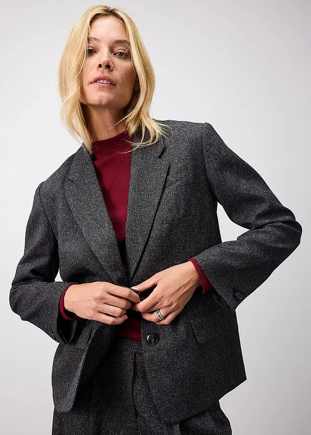 Femme - Blazer oversize en viscose m&eacute;lang&eacute;e - gris chin&eacute;