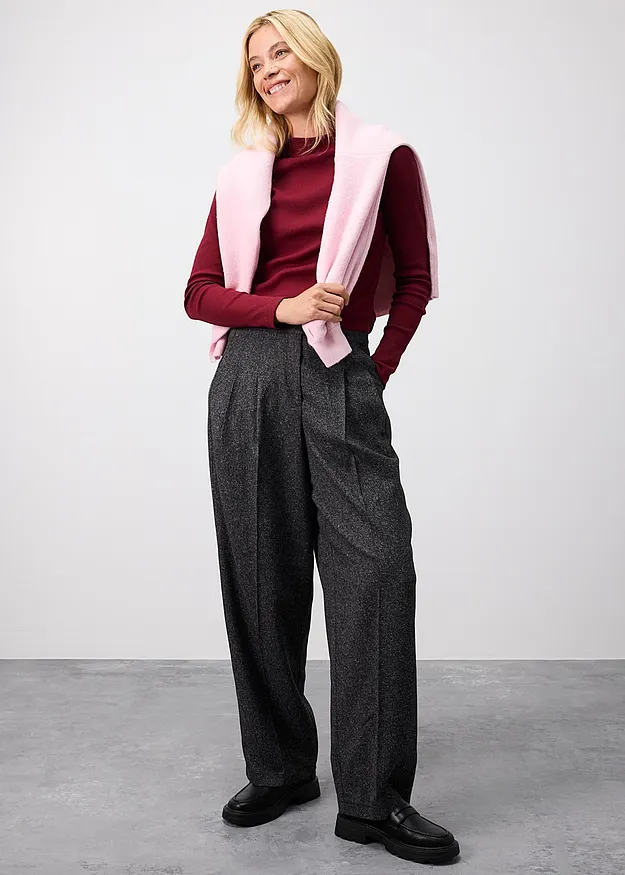 Damen - Marlenehose aus softem Viskose-Mix - grau meliert meliert