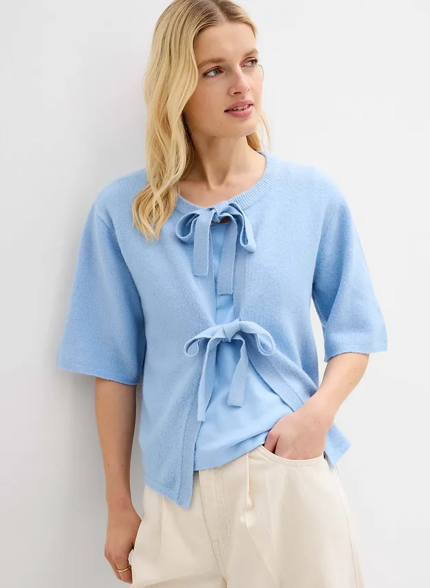 Tendance - Gilet en fine maille &agrave; nouettes - bleu clair