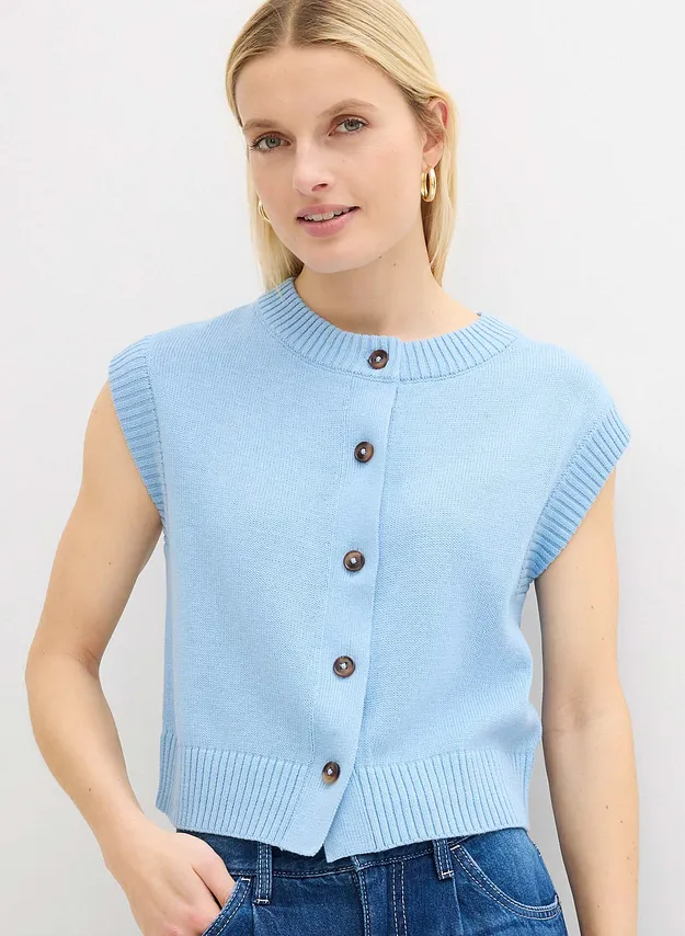 Femme - Gilet sans manches en maille - bleu clair