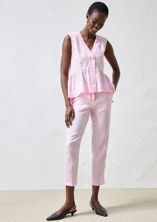 Tendance - Gilet sans manches 100&nbsp;% lin - rose cristal