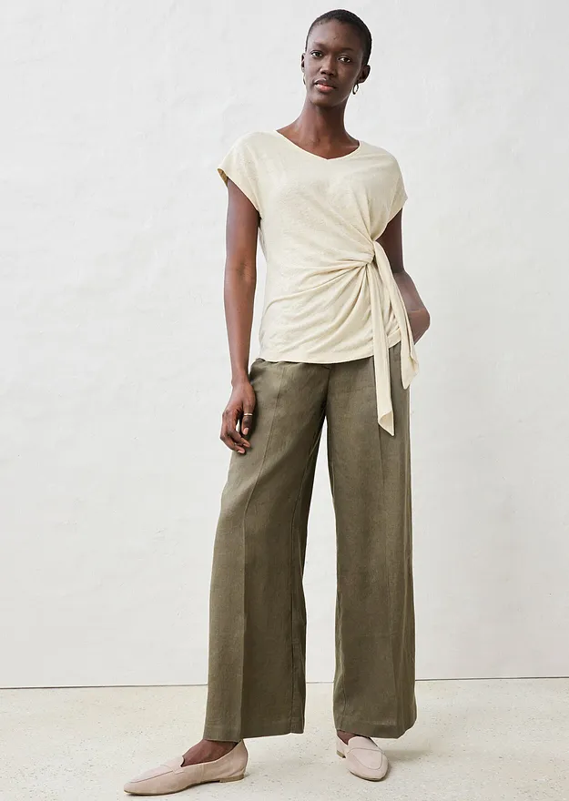 Tendance - Pantalon en lin - olive fonc&eacute;