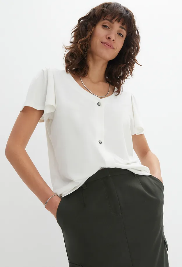 Tendance - T-shirt boutonn&eacute; - &eacute;cru