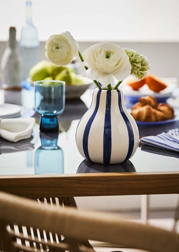 Maison & Jardin - Vase &agrave; rayures - blanc/bleu