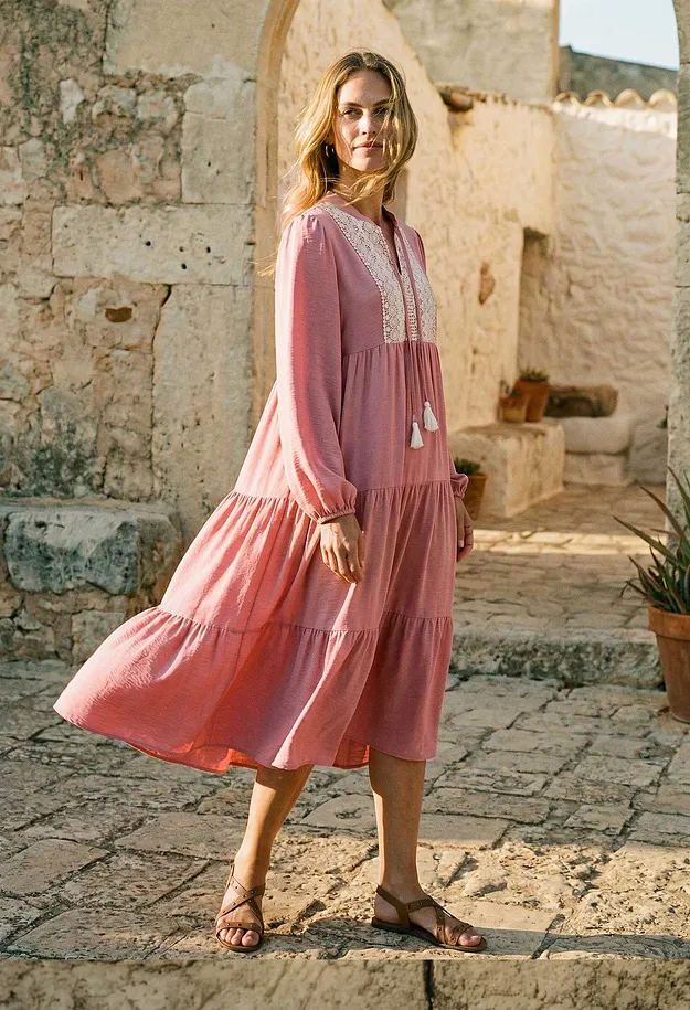 Femme - Robe midi douce - marron poudr&eacute;/&eacute;cru