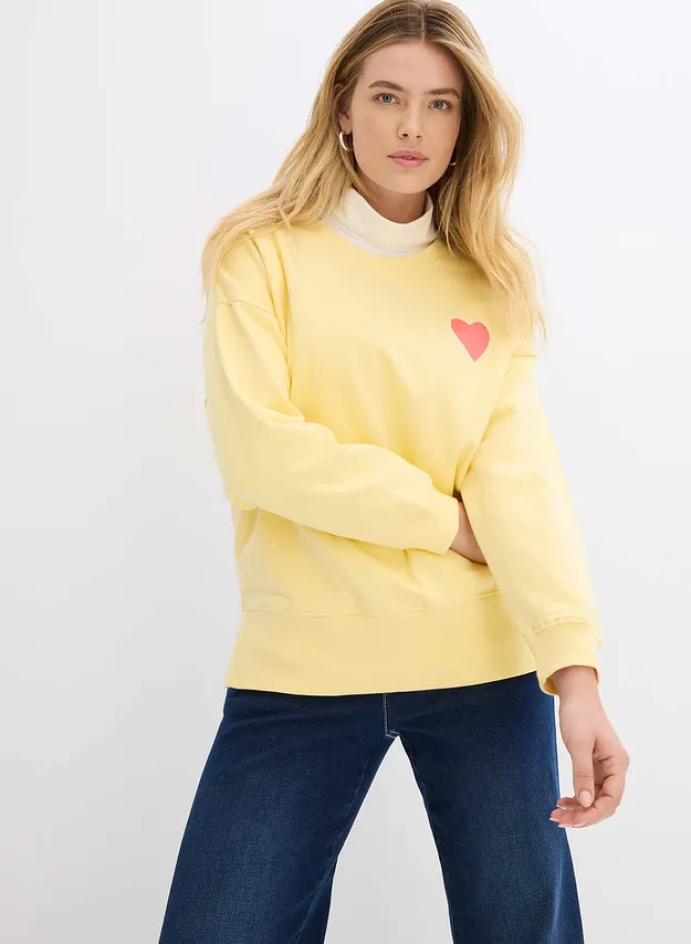 Femme - Sweat oversize en coton - jaune clair/saumon clair
