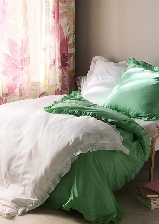Maison - Parure de lit en linon avec volants - vert clair