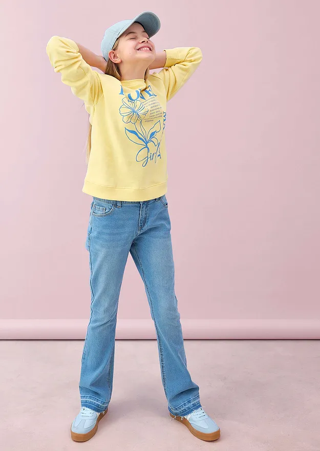 Enfant - Sweat-shirt 100% coton - jaune clair/bleu moyen imprim&eacute;