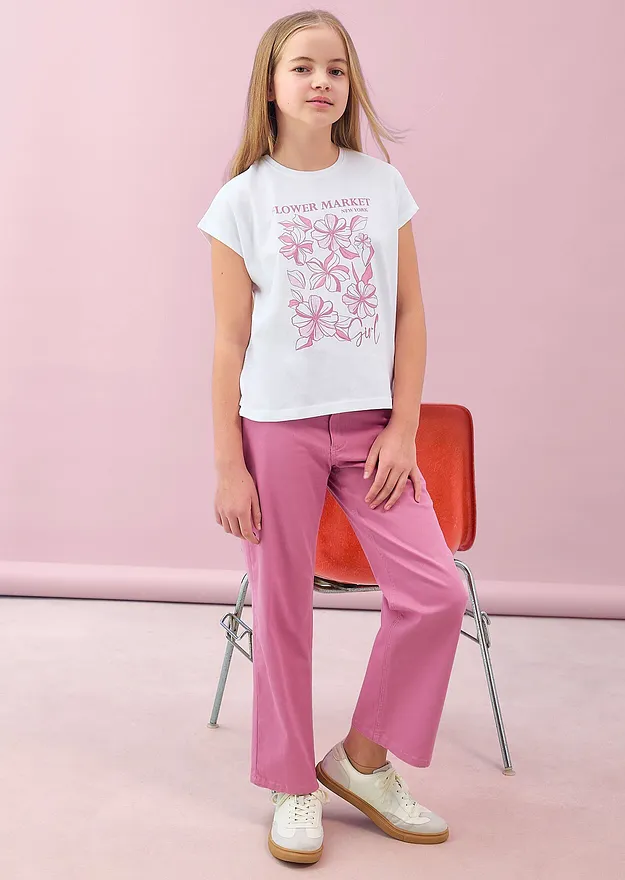 Enfant - T-shirt 100% coton - blanc floral