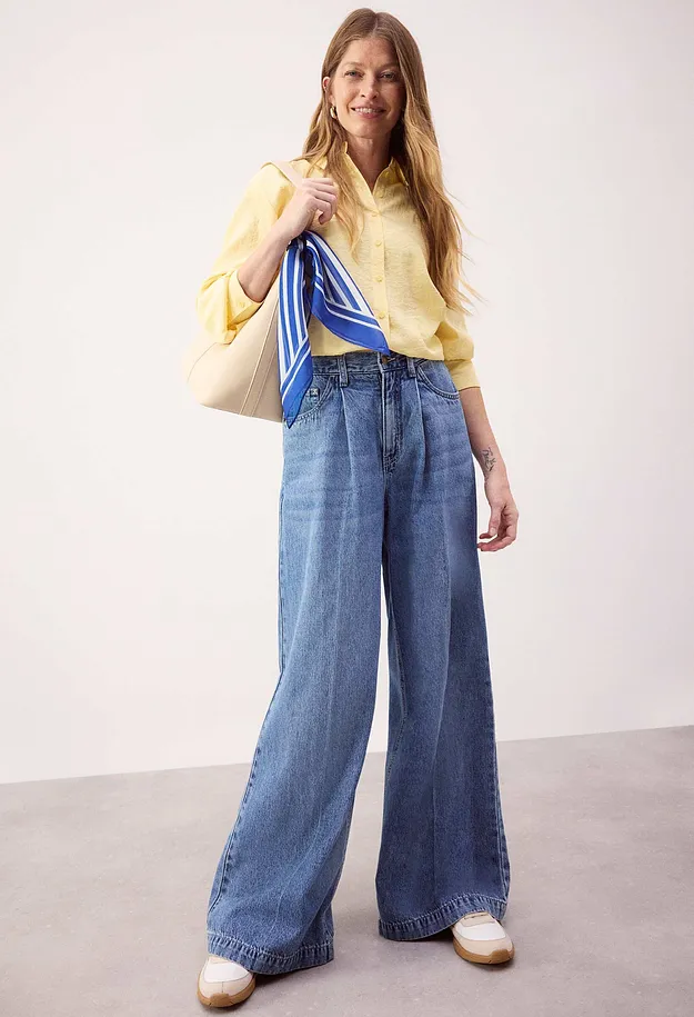 Femme - Jean palazzo tr&egrave;s large - bleu denim used