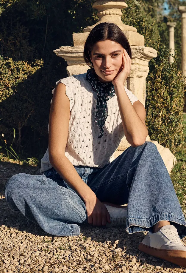 Femme - Top en maille 100% coton - &eacute;cru