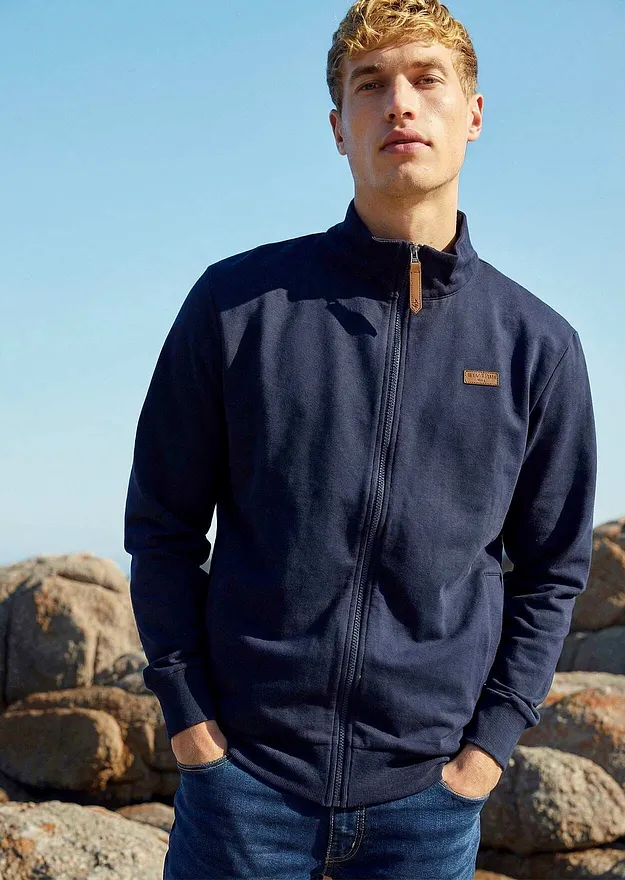 Homme - Sweat zipp&eacute; &agrave; col montant et d&eacute;tails enduits - bleu fonc&eacute;