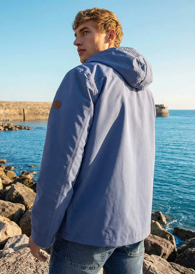 Homme - Veste imperm&eacute;able &agrave; capuche et d&eacute;tails enduits - bleu jean