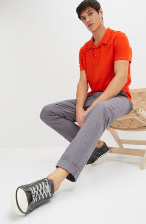 Homme - Polo à col resort, manches courtes, en coton - orange sanguine